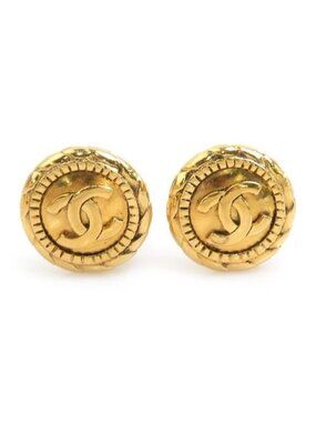 Chanel CC Gold Plated Vintage Earrings Coco Mark Logo Round Clip On